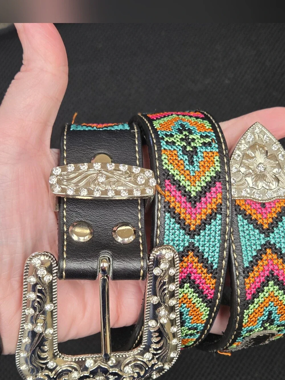 Nocona Southwestern Aztec Embroidered Belt black leather 20